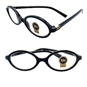 Óculos Grau +0.50 a +4.00 Oval Preto Lente Leitura