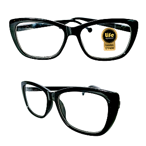 Óculos Grau +0.50 a +4.50 Gatinho Preto Lente Leitura