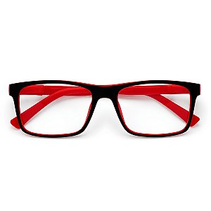 Óculos Grau +0.50 a +4.00 Emborrachado Justin Vermelho com Preto Lente Leitura