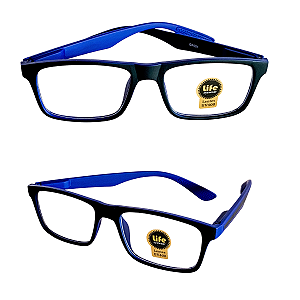 Óculos Grau +0.50 a +4.50 Emborrachado Armação Azul com Preto Lente Leitura