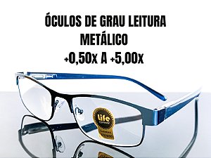 Armação Grau + 0.50 a + 4.00 Metal Fechado Azul Lente Descanso Leitura