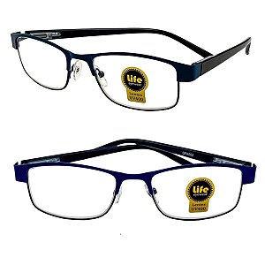 Óculos Grau +0.50 a +4.00 Armação Metálica Azul Lente Leitura