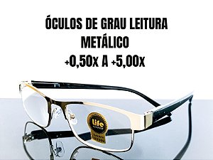 Armação Grau + 0.50 a + 4.00 Metal Fechado Prata Lente Descanso Leitura