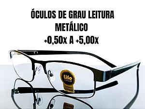 Armação Grau + 0.50 a + 4.00 Metal Fechado Preto Lente Descanso Leitura