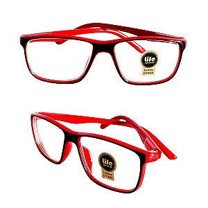 Óculos Grau -0.50 a -5.00 Emborrachado Justin Vermelho com Preto Miopia