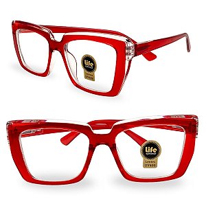 Óculos Grau +0.50 a +4.00 Marilia Vermelho Transparente Lente Leitura