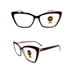 Óculos Grau +0.50 a +4.50 Gatinho Ondulado Rosa com Preto Lente Leitura