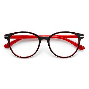 Óculos Grau +0.50 a +4.00 Redondo Brilho Vermelho com Preto Lente Leitura Hipermetropia