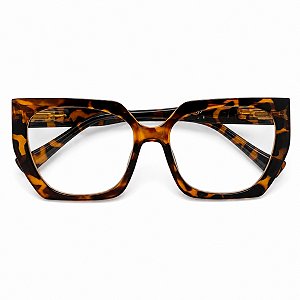 Óculos Grau +0.50 a +4.00 Hexagonal Marilia Tartaruga Lente Leitura Hipermetropia