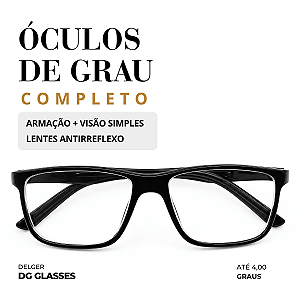 Óculos Retângular Brilho Visão Simples até -4,00 à +4.00 graus e até -2,00 de Astigmatismo