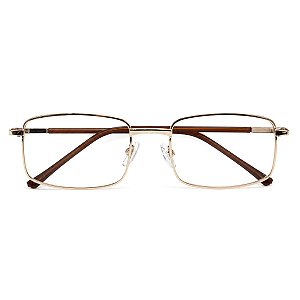 Óculos Quadrado Metálico Dourado Grau +0,50 até +5,00 Hipermetropia