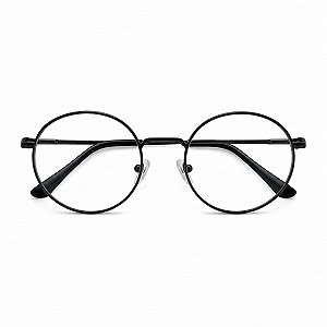 Óculos Grau -0.50 a -5.00 Redondo Metálico Preto Miopia