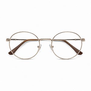 Óculos Grau -0.50 a -5.00 Redondo Metálico Dourado Miopia