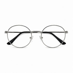 Óculos Grau -0.50 a -5.00 Redondo Metálico Prata Miopia