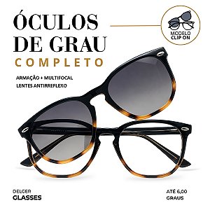 Óculos Hexagonal Arredondado Clip On Grau Alto até 6,00 Graus e -4,00 de Astigmatismo