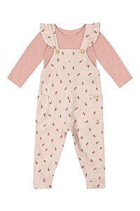 CONJUNTO FEMININO JARDINEIRA E BODY FLORES