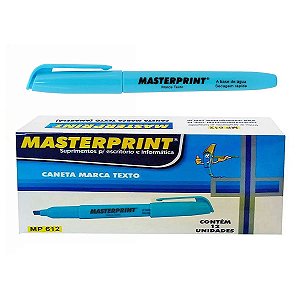 CANETA MARCA TEXTO COM PONTA CHANFRADA MASTERPRINT MP612 AZUL CAIXA COM 12 UNIDADES