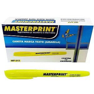 CANETA MARCA TEXTO COM PONTA CHANFRADA MASTERPRINT MP612 AMARELO CAIXA COM 12 UNIDADES