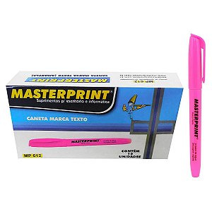 CANETA MARCA TEXTO COM PONTA CHANFRADA MASTERPRINT MP612 ROSA CAIXA COM 12 UNIDADES