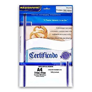 PAPEL ESPECIAL PREMIUM A4 160G COUCHÊ SEMIBRILHO MASTERPRINT COM 100 FOLHAS