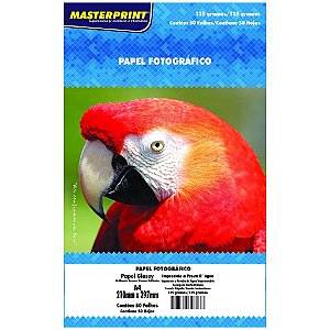 PAPEL FOTOGRÁFICO GLOSSY A4 135G BRANCO BRILHANTE MASTERPRINT COM 50 FOLHAS