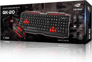KIT TECLADO E MOUSE GAMER COM FIO USB GAMMING SERIES C3TECH GK20 PRETO/VERMELHO