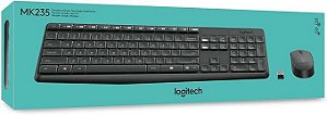 KIT TECLADO E MOUSE SEM FIO COM CONEXÃO USB LOGITECH MK235 PRETO
