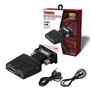 ADAPTADOR DE VÍDEO VGA PARA HDMI 1080P COM AUDIO P2 TOMATE MTV-650
