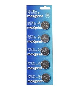 BATERIA BOTÃO 3V BOTÃO MAXPRINT CR2032 COM 5 UNIDADES