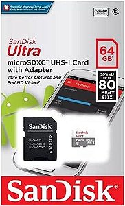 CARTÃO DE MEMÓRIA 64GB MICRO SD 3.0 SANDISK