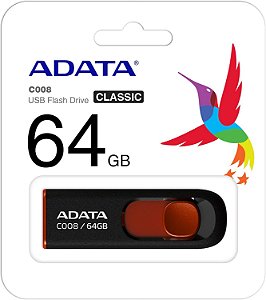 PEN DRIVE ADATA 64GB AC008 PRETO/VERMELHO