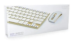 KIT MINI TECLADO E MOUSE WIRELESS BMAX BM-3910 BRANCO/DOURADO