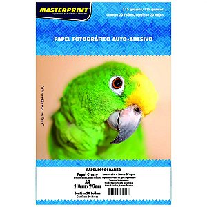 PAPEL FOTOGRÁFICO GLOSSY A4 115G BRANCO BRILHANTE MASTERPRINT COM 20 FOLHAS