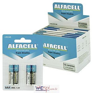 PILHA SUPER ALCALINA AAA 1.5V ALFACELL LR03/4B COM 4 UNIDADES