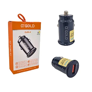 CARREGADOR VEICULAR METÁLICO MICRO USB V8 20W ALPHA GOLD CJ04-4