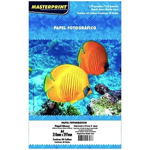 PAPEL FOTO GLOSSY DUPLA FACE 120G A4 MASTERPRINT COM 50 FOLHAS