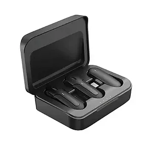 MICROFONE DE LAPELA TIPO C DUPLO WIRELESS COM CASE TOMATE MT-2215 PRETO
