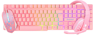 KIT GAMER STARTER TECLADO, MOUSE E HEADSET EVOLUT EG53 ROSA