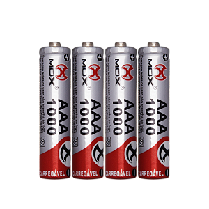 PILHA RECARREGÁVEL AAA 1,2V MO AAA100B4 MOX COM 4 UNIDADES