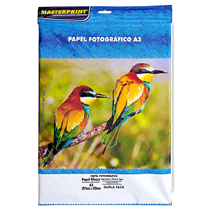 PAPEL FOTO GLOSSY DUPLA FACE 180G A3 MASTERPRINT COM 20 FOLHAS