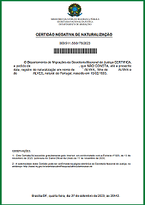 CNN - CERTIDAO DE  NÃO NATURALIZAÇÃO  OU  CPN CERTIDAO POSITIVA