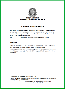 STF  - CERTIDAO DE DISTRIBUIÇÃO