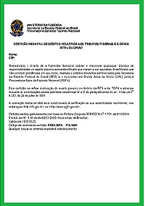 CND CERTIDAO NEGATIVA DA RECEITA FEDERAL