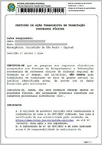 Certidão de Ação Trabalhista em Tramitação