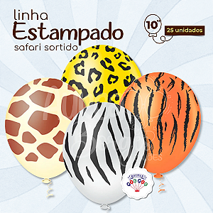 Balão Bexiga Festa Safari Sortido Pic Pic 10 Polegadas C/ 25 Unidades