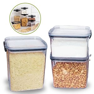 Kit 3 Potes Hermético Quadrado PMG