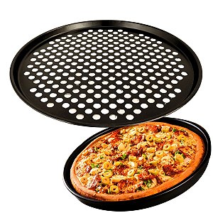 Forma de Pizza Antiaderente Assadeira Forno Aço Carbono