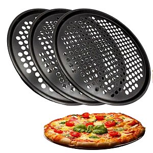 Kit 3 Formas de Pizza Antiaderente Assadeira Forno Aço Carbono