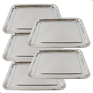 Kit 5 Bandejas Inox 40x30 Retangular