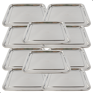 Kit 10 Bandejas Inox 40x30 Retangular